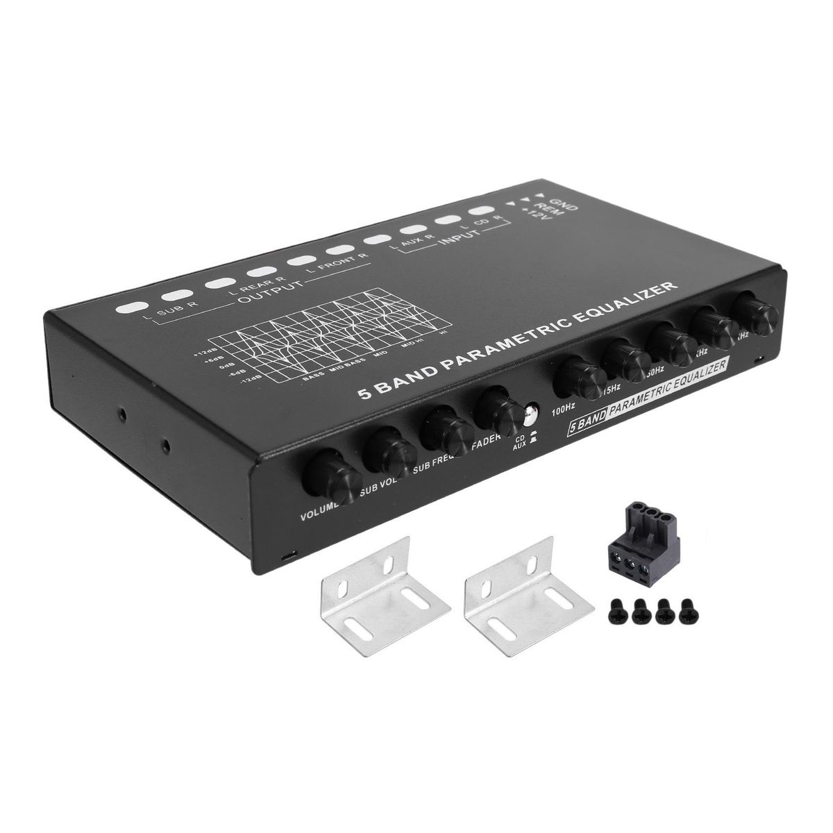 5-Band Car Audio Equalizer, Adjustable 5 Bands EQ Car Amplifier Graphic Equalizer with CD/AUX Input Select Switch,Black