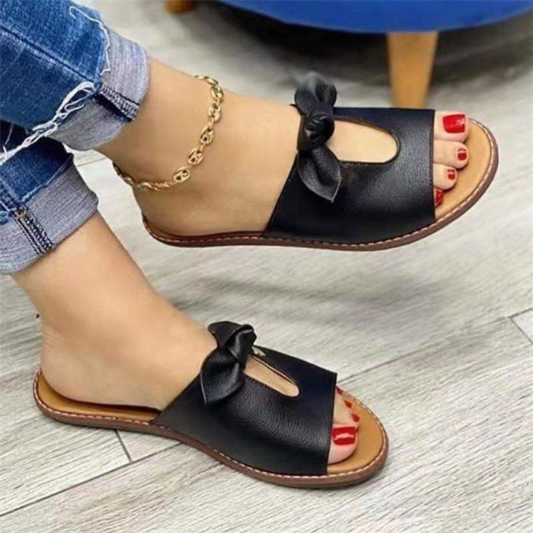 Ladies  Casual Flat Slippers-black