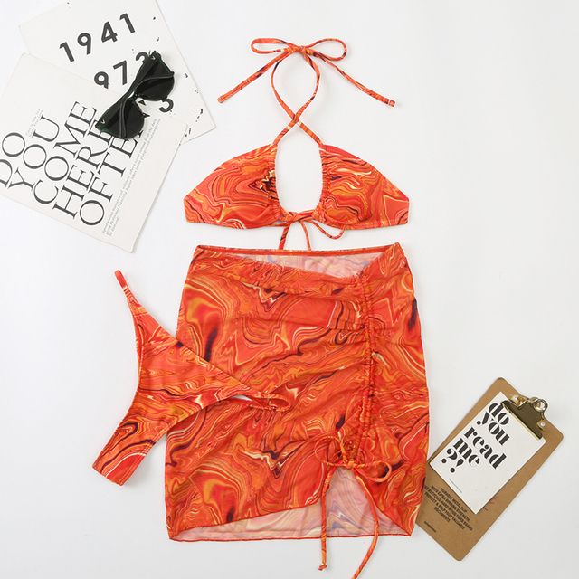 3 Pieces Bikini Set With Skirt Tie Dye String Thong Bathing Suit Women Swimsuit Female Swimwear Beach Wear Swim Lady Summer(#ZM22010-HOS)