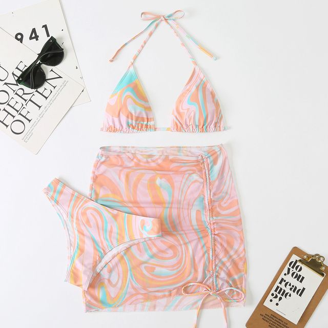 3 Pieces Bikini Set With Skirt Tie Dye String Thong Bathing Suit Women Swimsuit Female Swimwear Beach Wear Swim Lady Summer(#ZM22008-JVS)