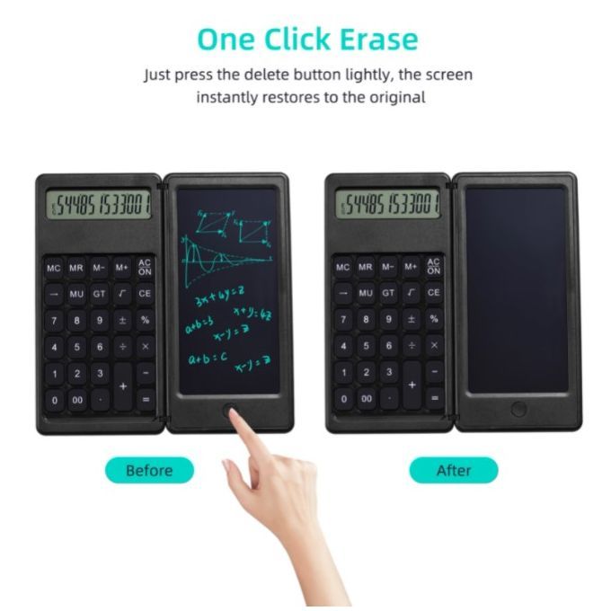 Foldable Calculator 6 Inch LCD Writing Tablet Digital Drawing Pad 12 Digits Display With Stylus Pen