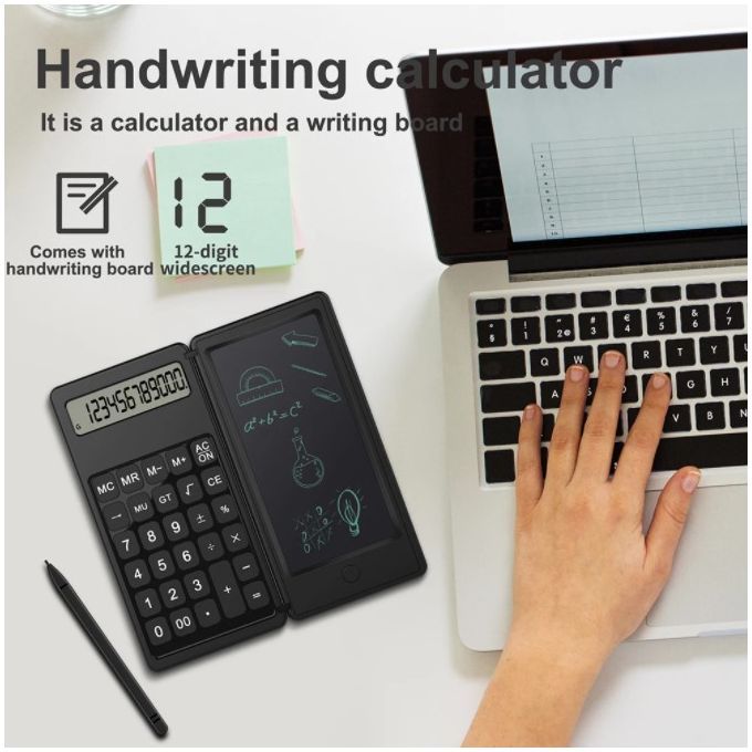 Foldable Calculator 6 Inch LCD Writing Tablet Digital Drawing Pad 12 Digits Display With Stylus Pen