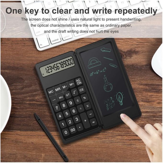 Foldable Calculator 6 Inch LCD Writing Tablet Digital Drawing Pad 12 Digits Display With Stylus Pen