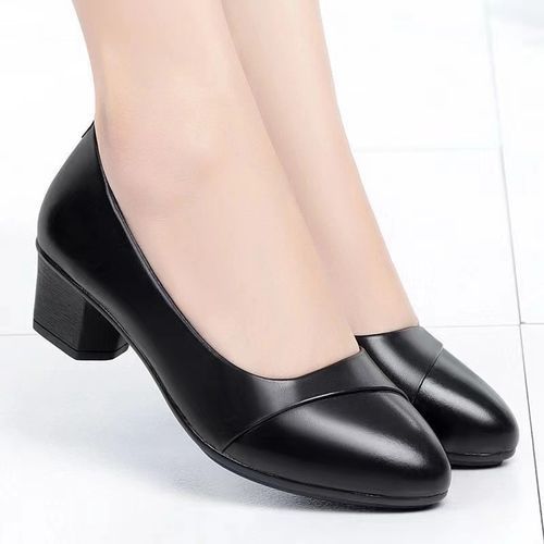 Ladies Fashion Thick Heel Work Shoes-Black