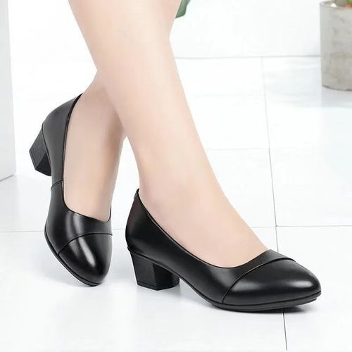 Ladies Fashion Thick Heel Work Shoes-Black