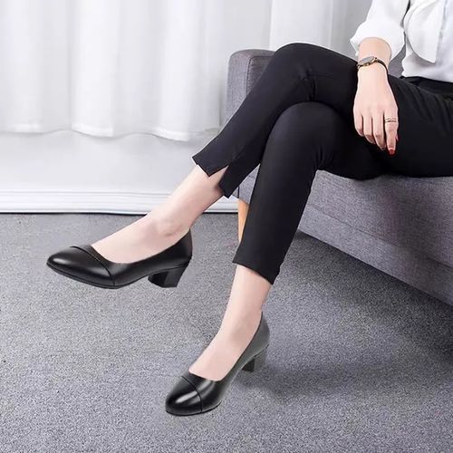 Ladies Fashion Thick Heel Work Shoes-Black