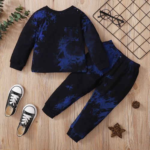 1-5Y Kid Boys Tie-dyed Long Sleeves Cotton Outfit Set -Black