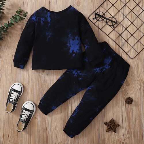 1-5Y Kid Boys Tie-dyed Long Sleeves Cotton Outfit Set -Black