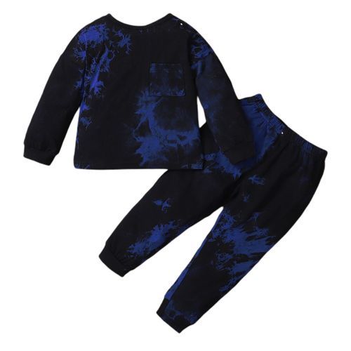 1-5Y Kid Boys Tie-dyed Long Sleeves Cotton Outfit Set -Black