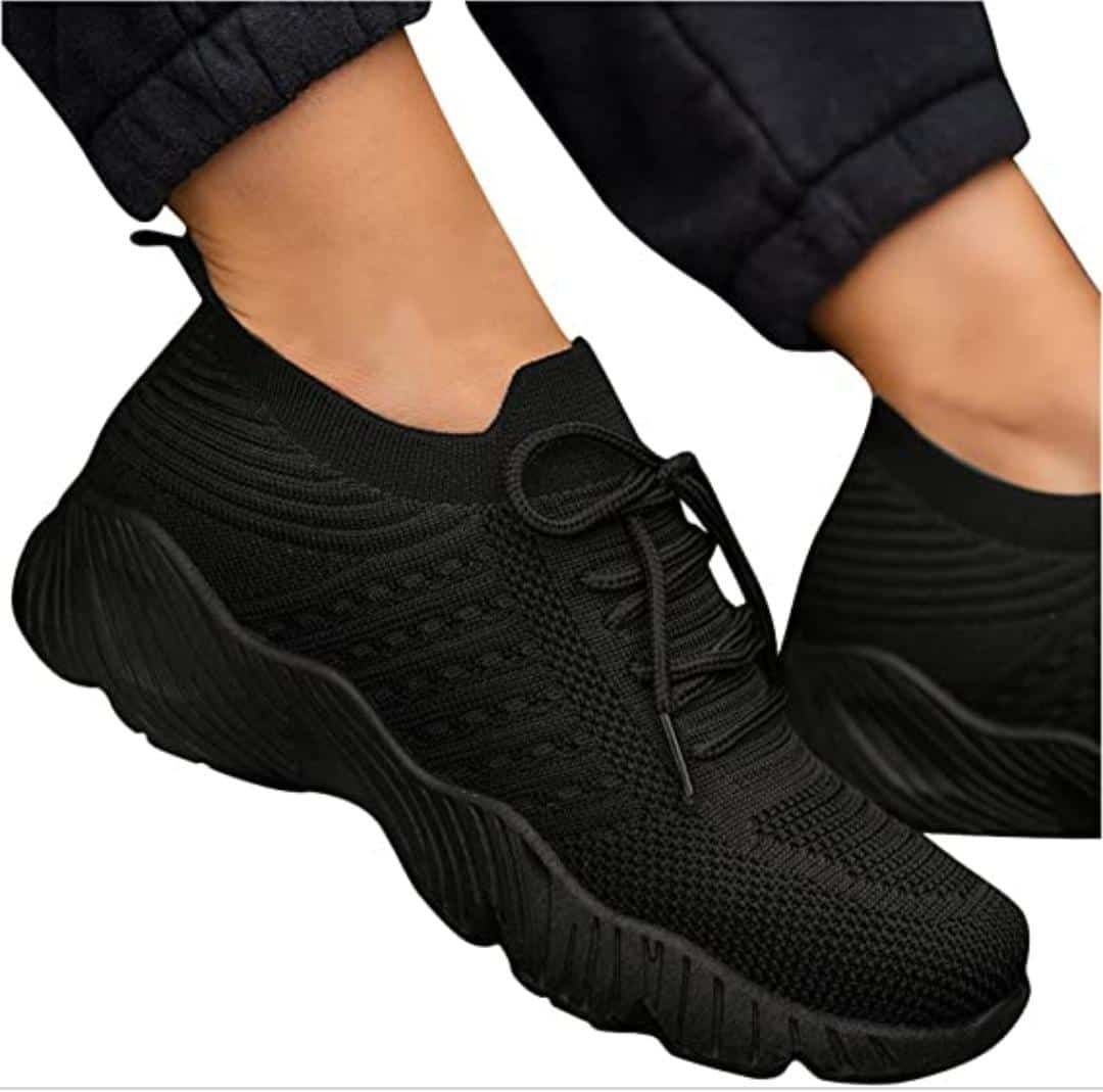 Female Fashion Breathable Lace Up Sneakers - Black