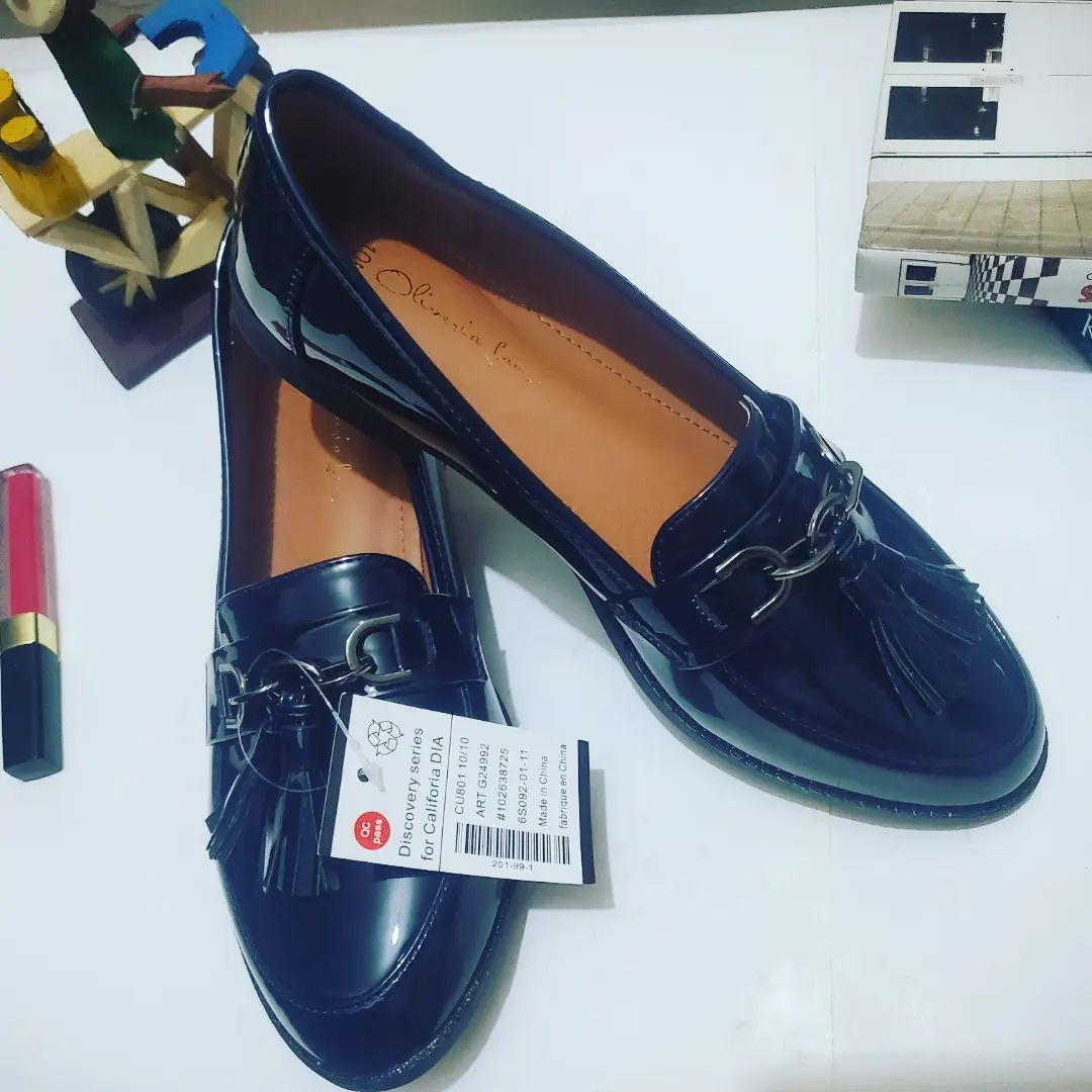 Tassle Loafers/Flat Shoes- Navy Blue, Patent Leather