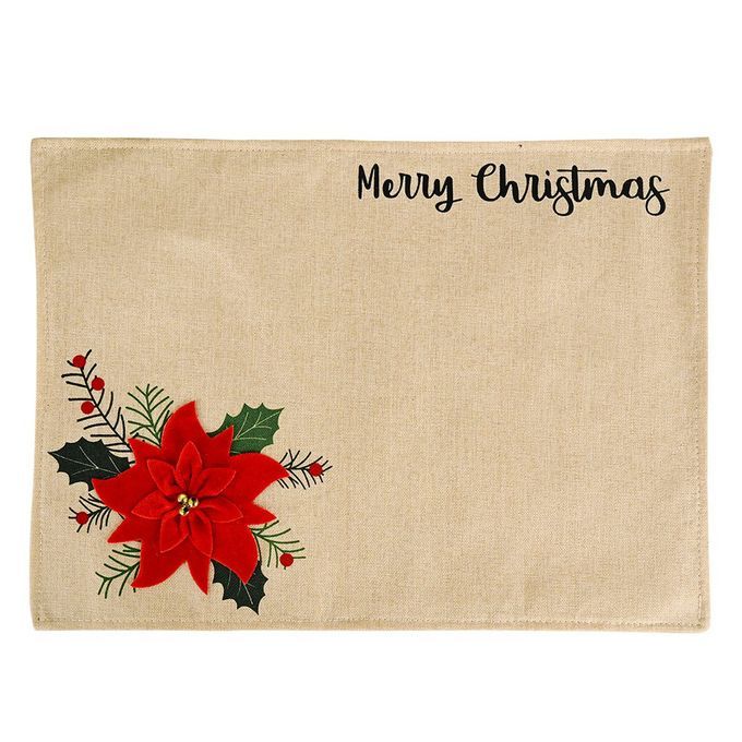 Hristmas De Orations Big Red Flower Pla Emat European And Ameri An Atmosphere Layout Table Mat Table  Loth Linen-light Brown