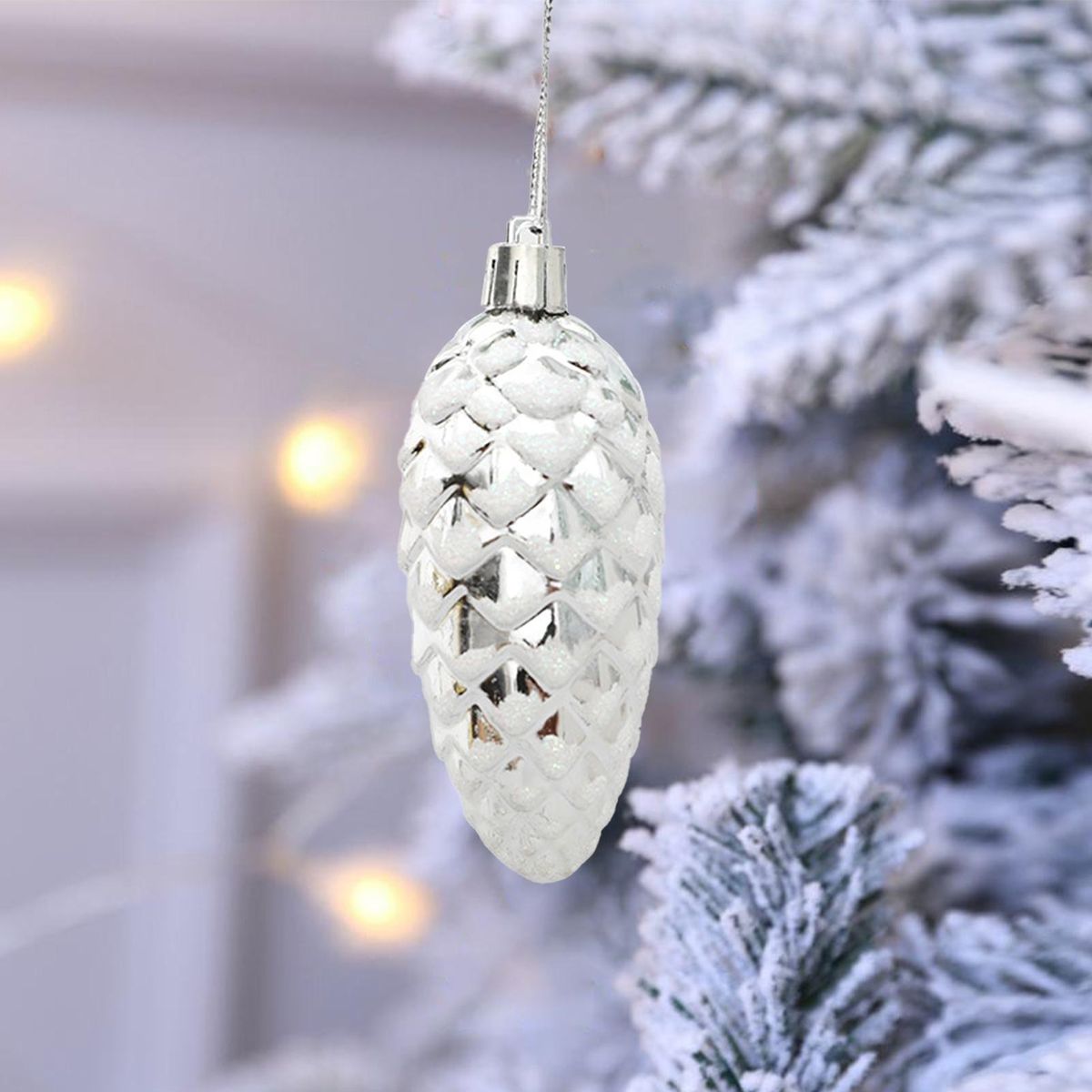 Christmas Hanging Pinecones Plastic Pinecone Balls Silver