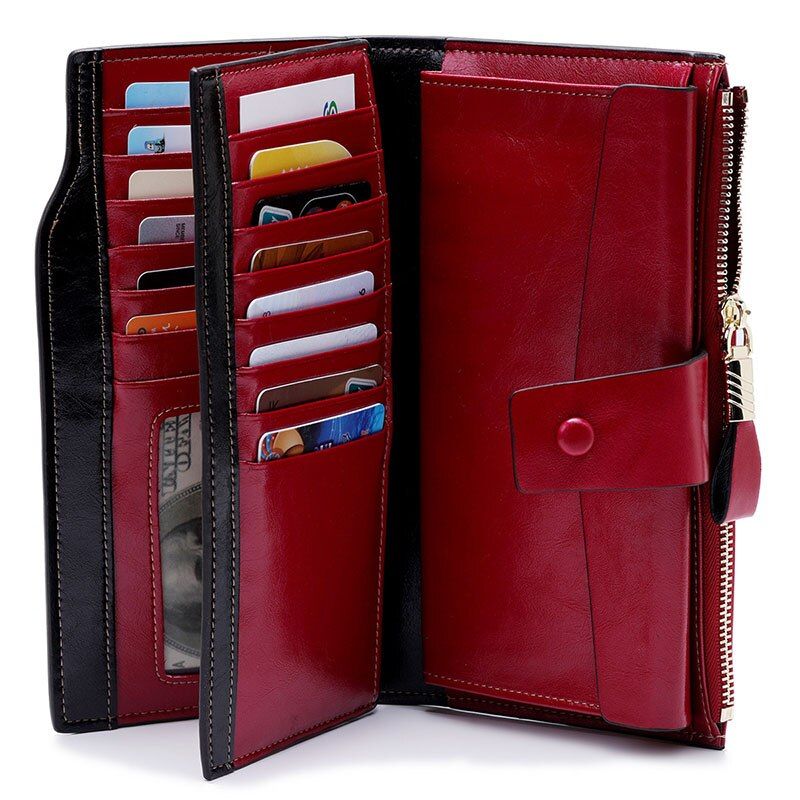 100%  Leather Wallet Women Long Female Ladies Wallets Cowhide Leather Luxury Designer Money Walet Women Purse  Perse-Coffee