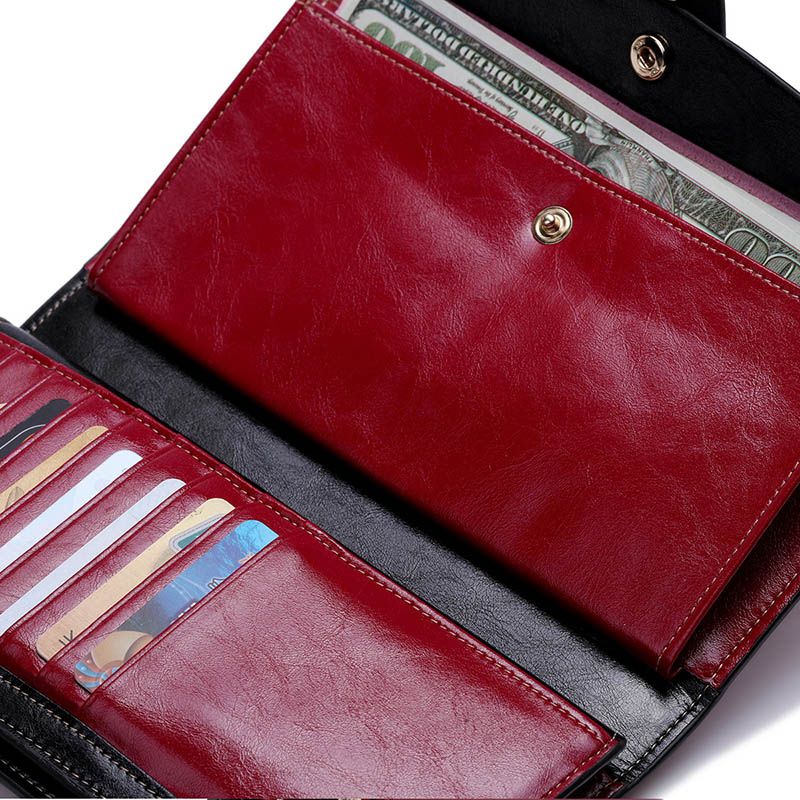 100%  Leather Wallet Women Long Female Ladies Wallets Cowhide Leather Luxury Designer Money Walet Women Purse  Perse-Coffee