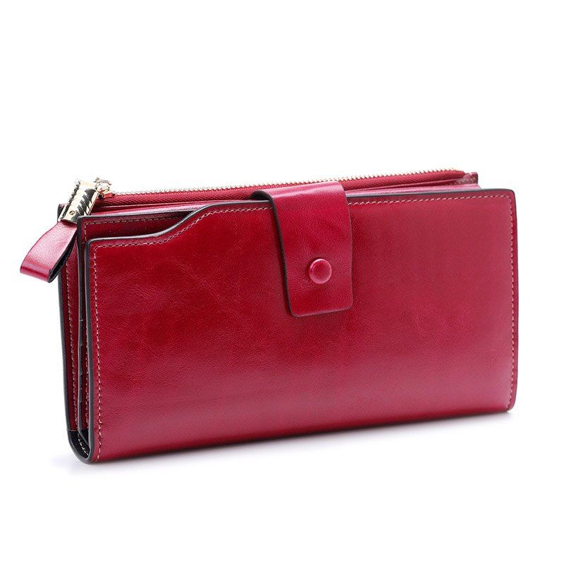 100%  Leather Wallet Women Long Female Ladies Wallets Cowhide Leather Luxury Designer Money Walet Women Purse  Perse-Coffee