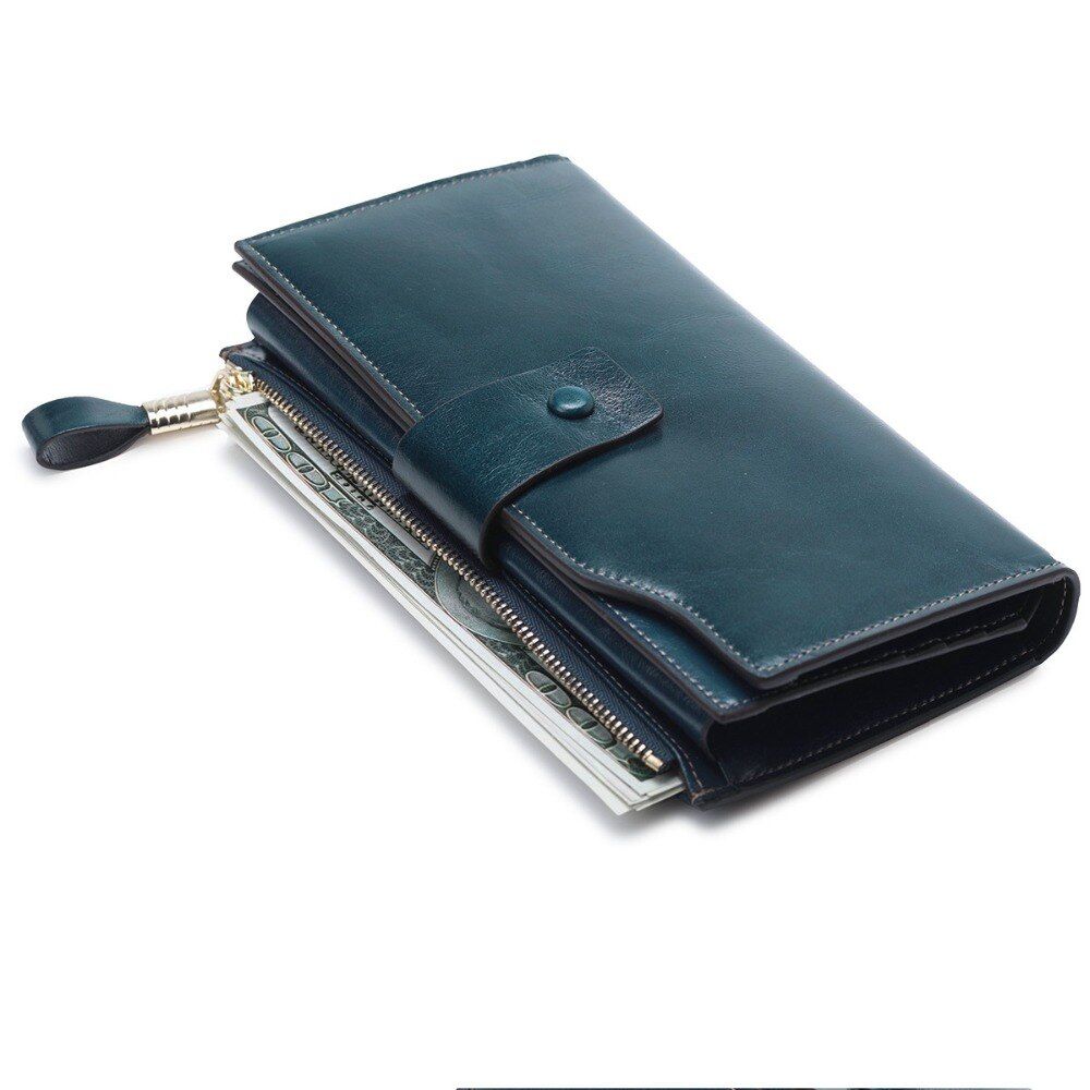 100%  Leather Wallet Women Long Female Ladies Wallets Cowhide Leather Luxury Designer Money Walet Women Purse  Perse-Coffee