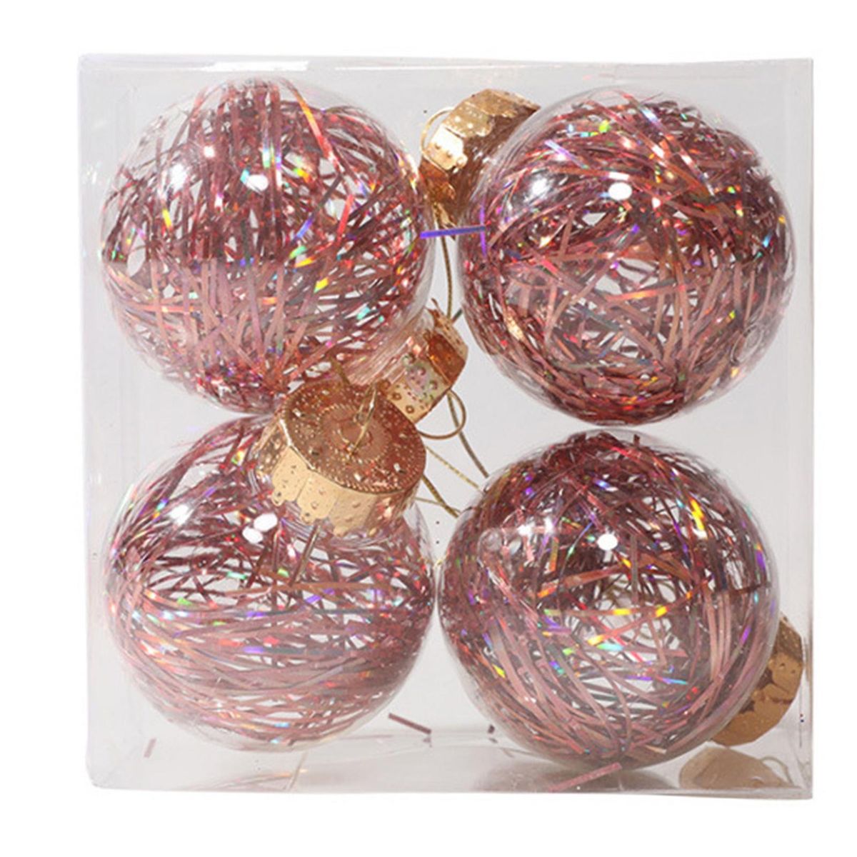 4 PcsSet Christmas Balls Reusable Reflective Christmas Tree Balls Rose Gold