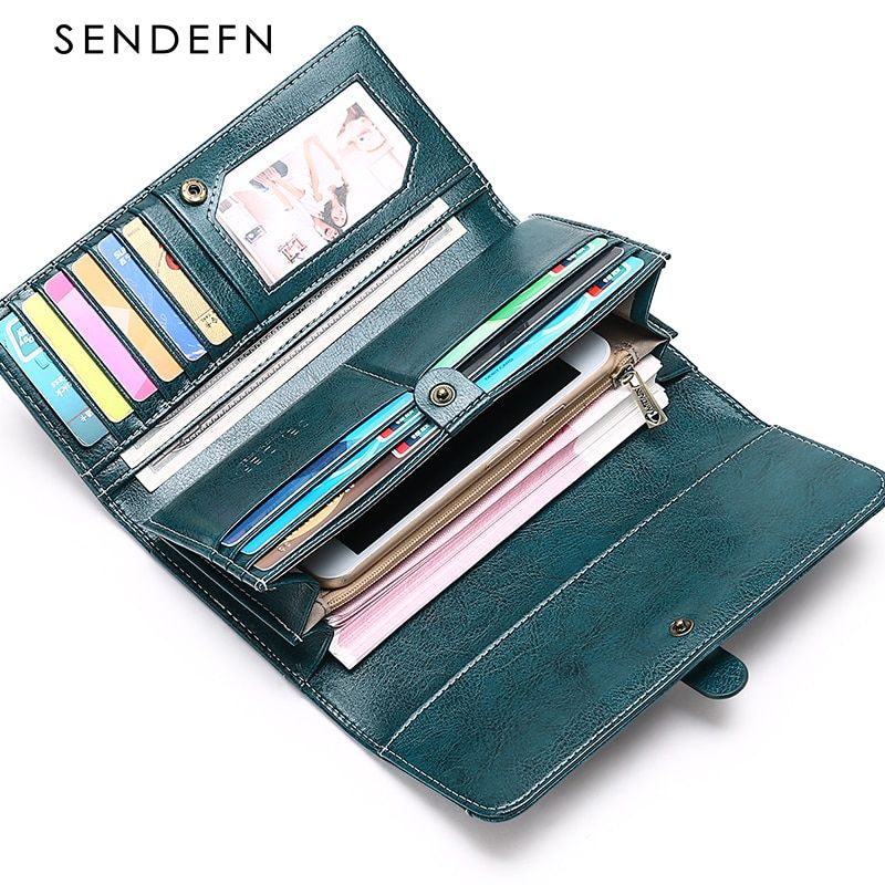 SENDEFN Women Wallet Button Wallet Women Large Capacity Vintage Ladies Wallets For IPhone 7S Trend 5160-67-Blue