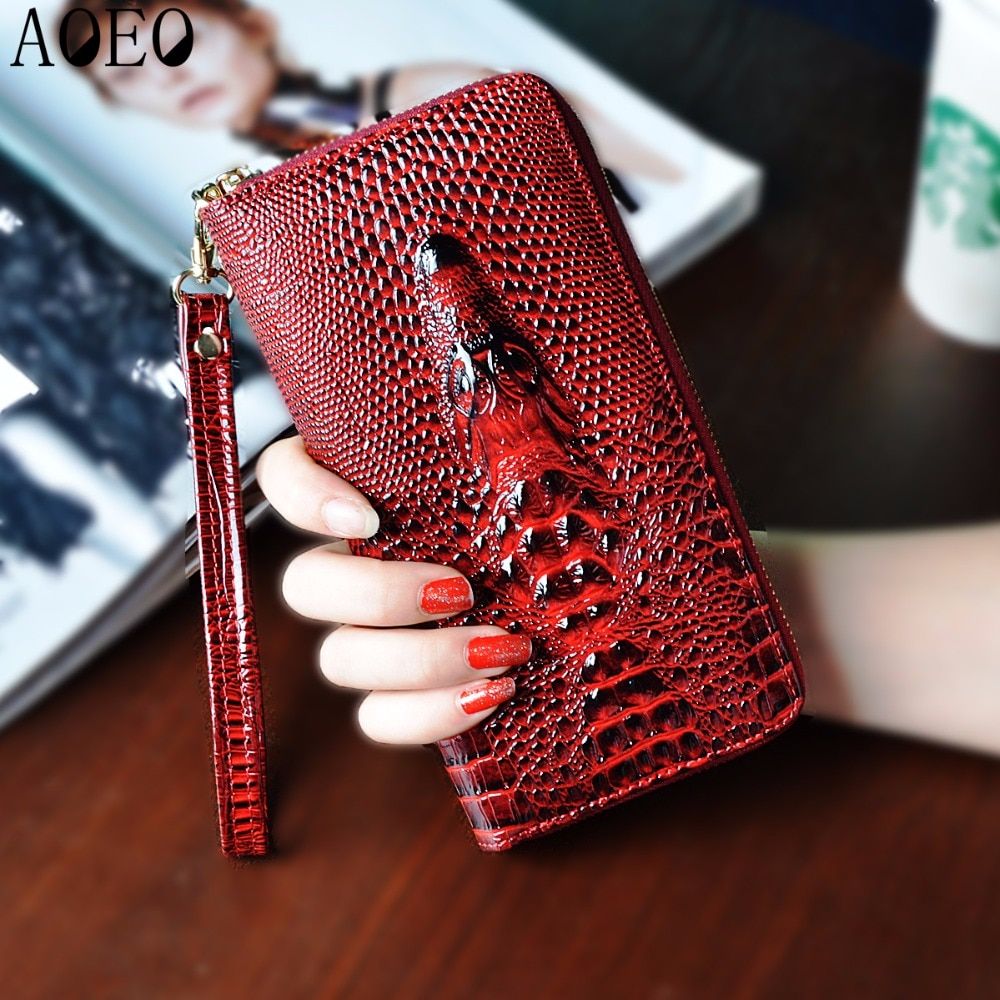 Ladies Leather Wallets 3D Crocodile Alligator Women Purse Clutch Long