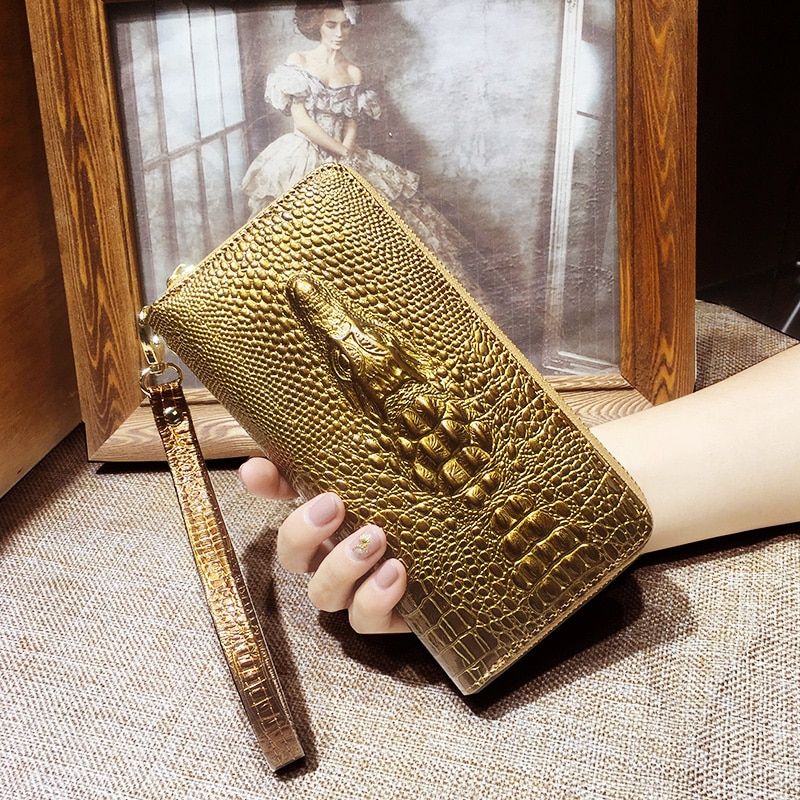 Ladies Leather Wallets 3D Crocodile Alligator Women Purse Clutch Long
