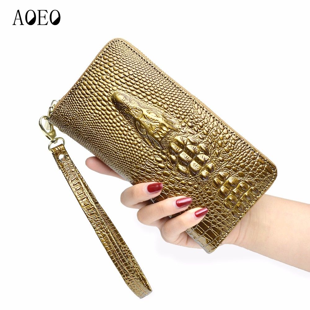 Ladies Leather Wallets 3D Crocodile Alligator Women Purse Clutch Long