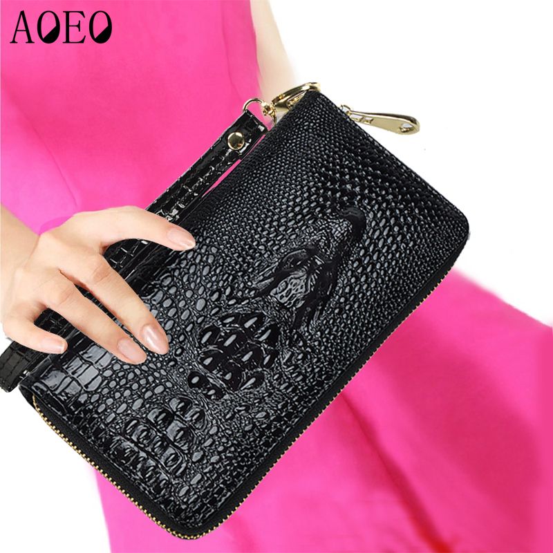 Ladies Leather Wallets 3D Crocodile Alligator Women Purse Clutch Long