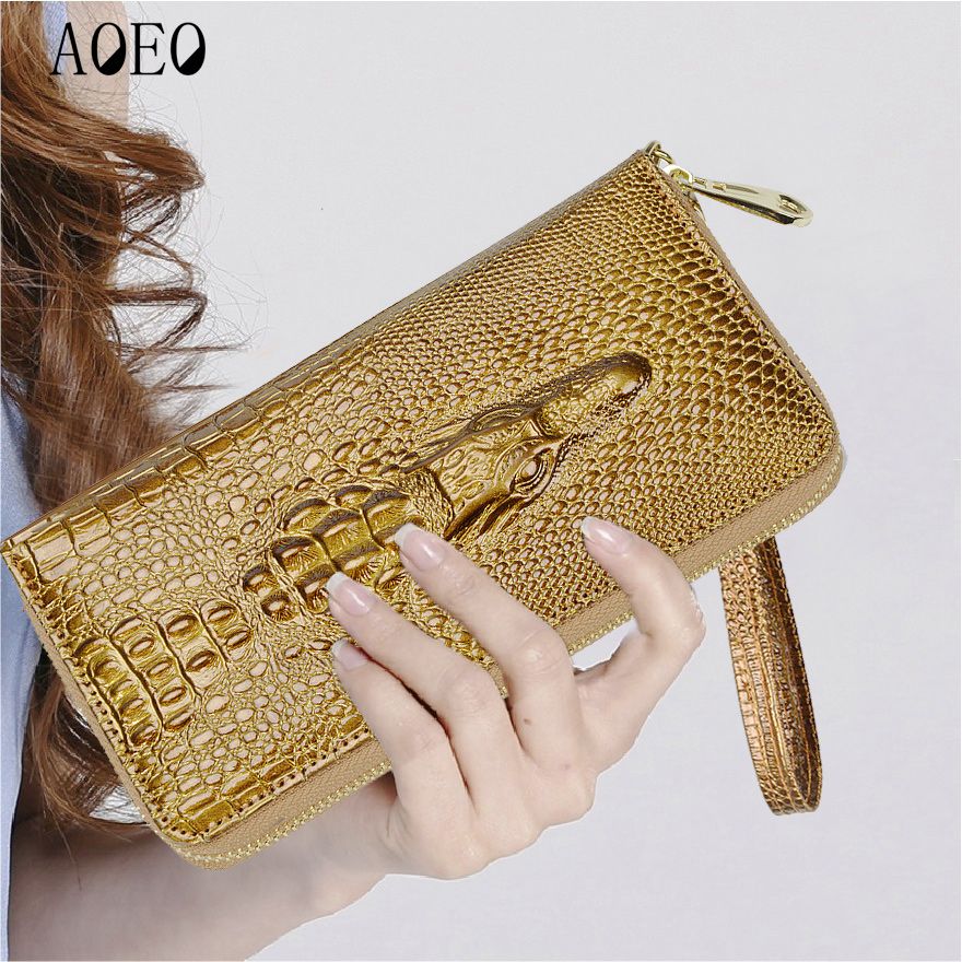 Ladies Leather Wallets 3D Crocodile Alligator Women Purse Clutch Long