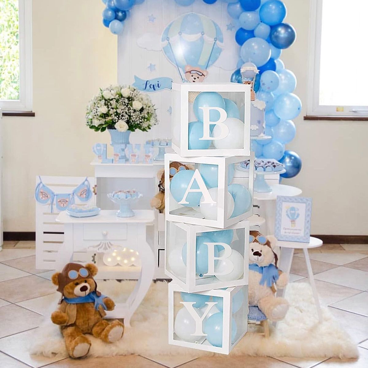 Transparent Alphabet Letters Box For Happy Birthday Wedding Decoration Table Marriage Proposal Love Wedding Decor Baby Shower 30pcs Blue Silver