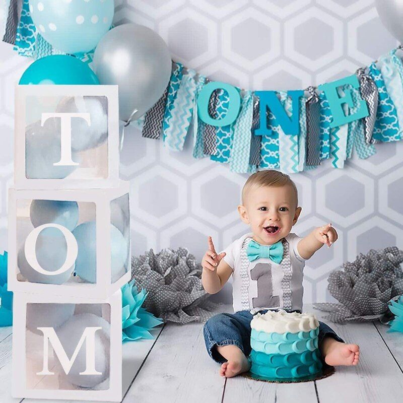 Transparent Alphabet Letters Box For Happy Birthday Wedding Decoration Table Marriage Proposal Love Wedding Decor Baby Shower 30pcs Blue Silver