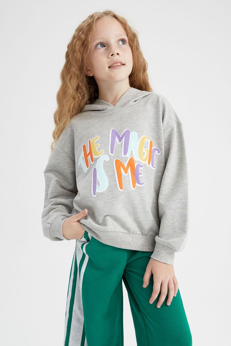 Girl - Long Sleeve Relax Fit Knitted Sweat Shirt-Grey