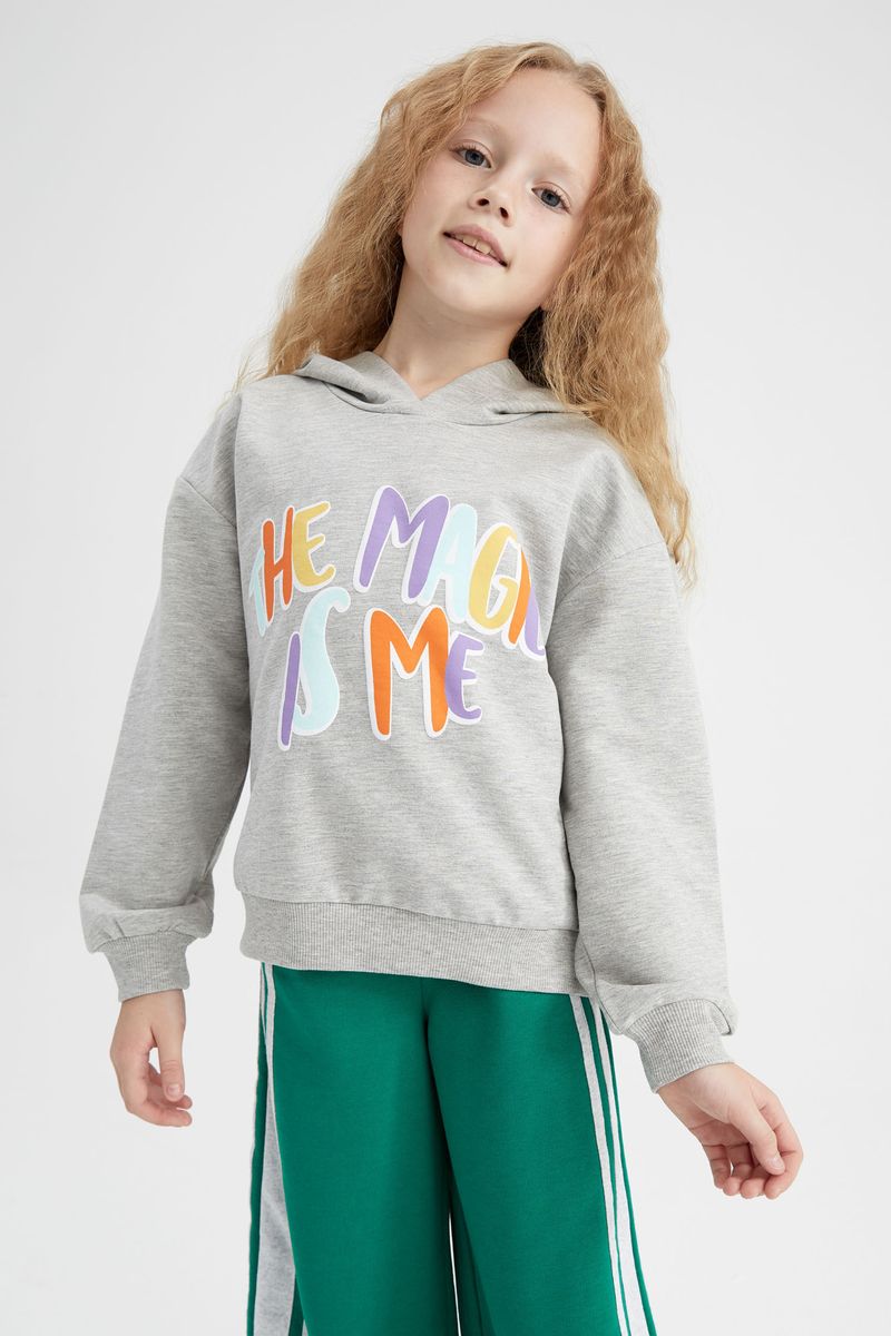Girl - Long Sleeve Relax Fit Knitted Sweat Shirt-Grey