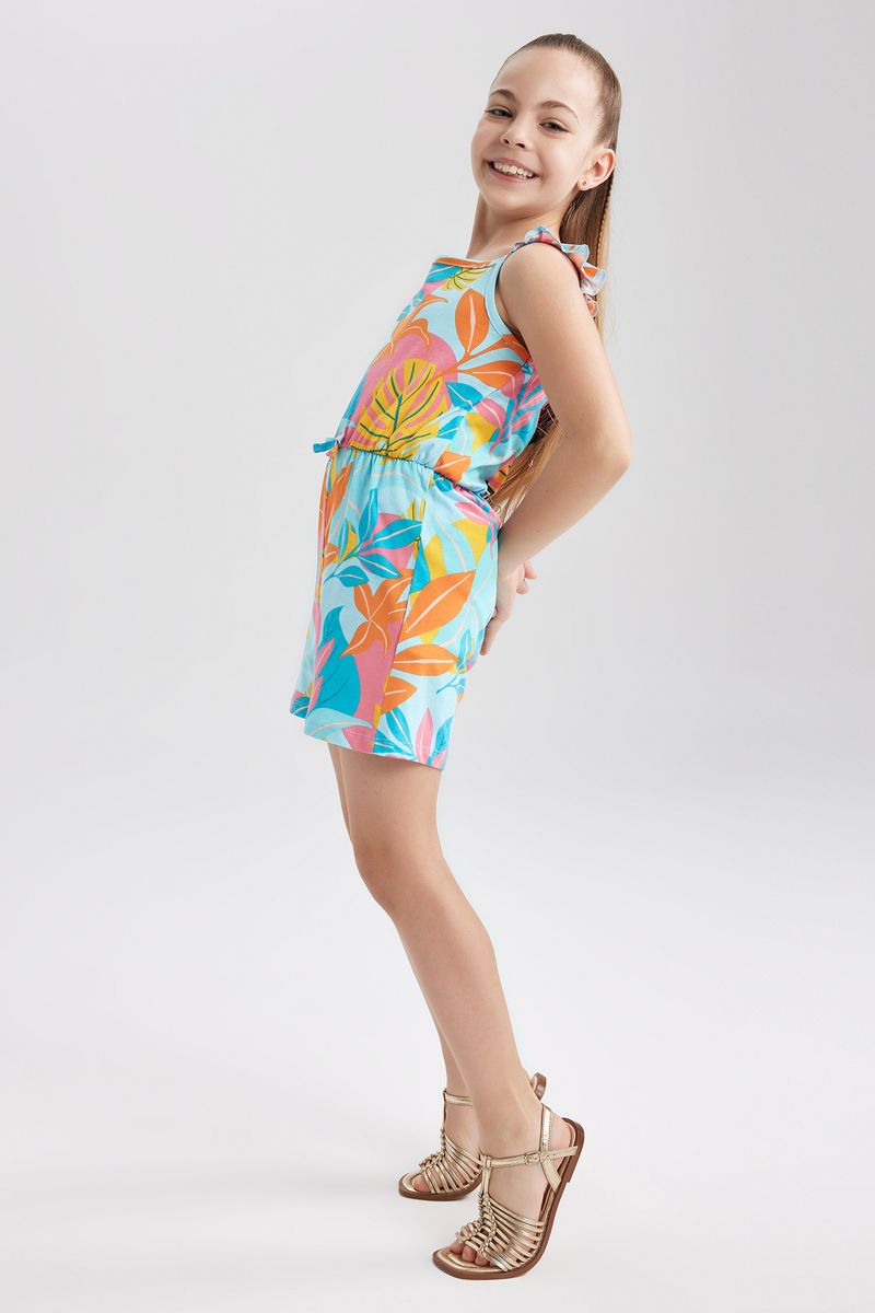 Girl Casual Regular Fit Sleeveless Jump Suit - Turquoise