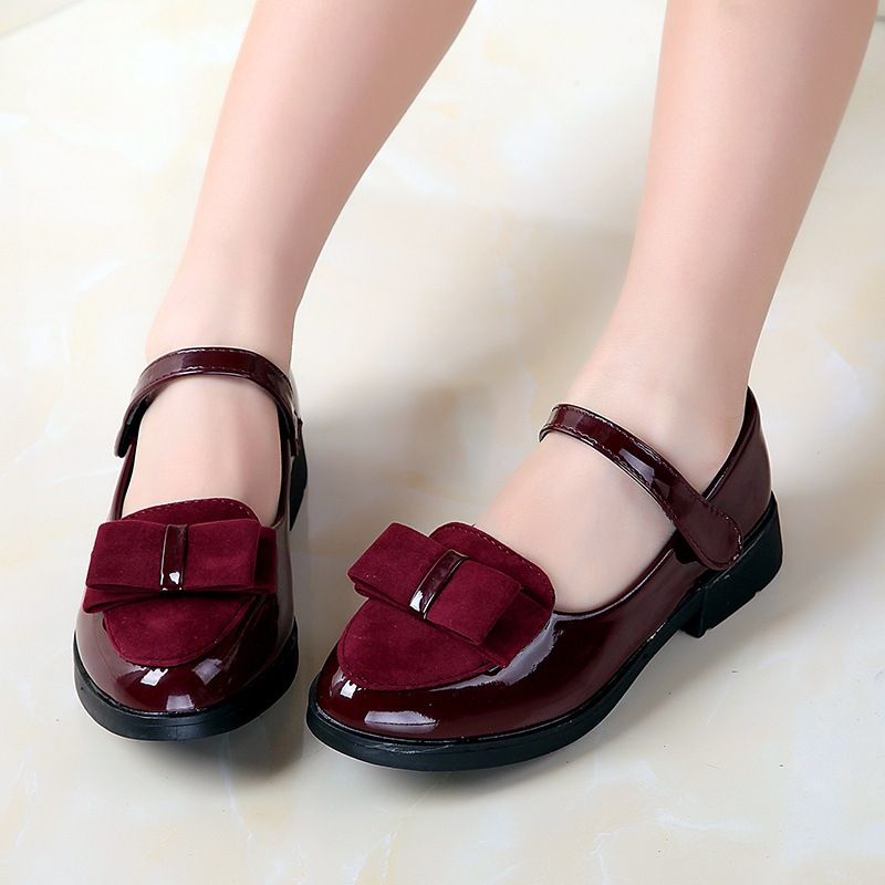 Female Shiny Bow-tie Trendy Shoe - Wine