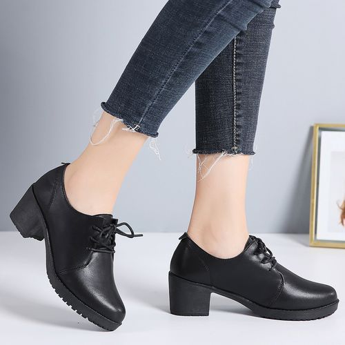 Ladies Patent Corporate Casual High Heel Shoe-Black