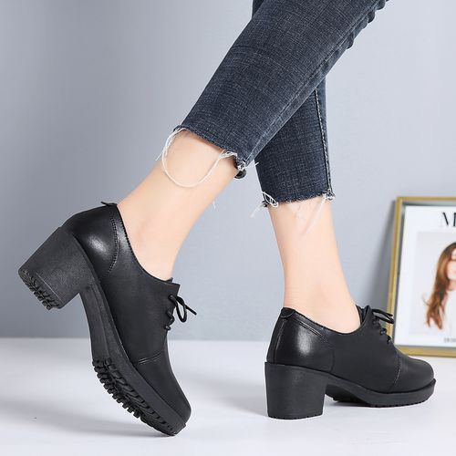 Ladies Patent Corporate Casual High Heel Shoe-Black