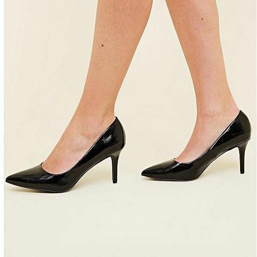 Pointed Toe Ladies High Heel Court Shoe - Black