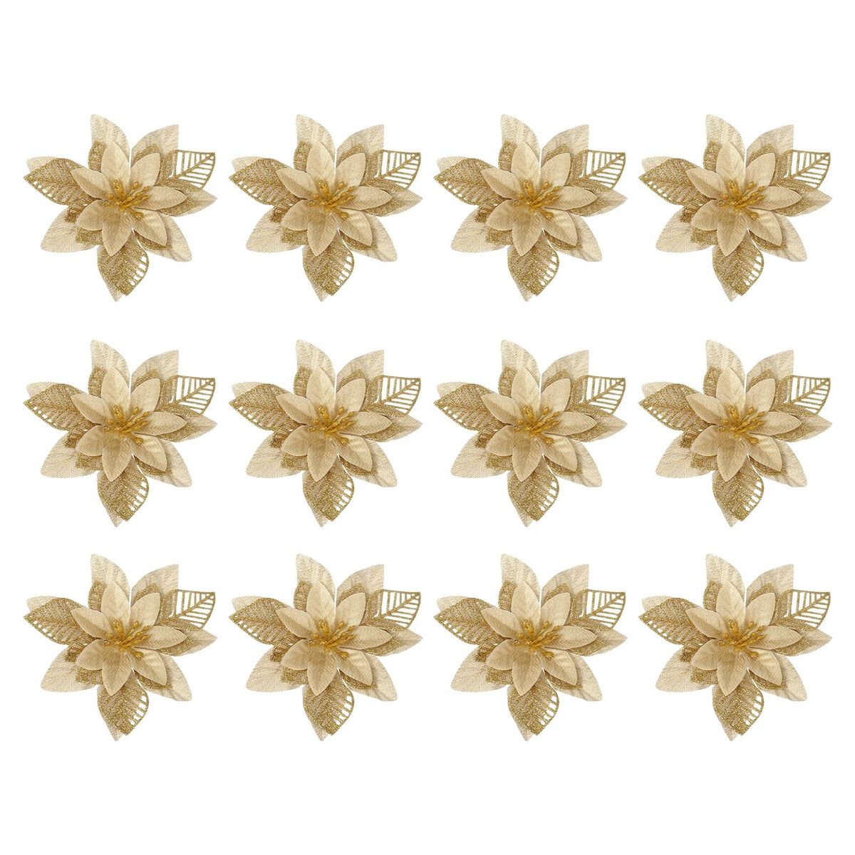 Glitter Christmas Flowers Sparkling Holiday Blooms 12 Glittery for Diy Golden