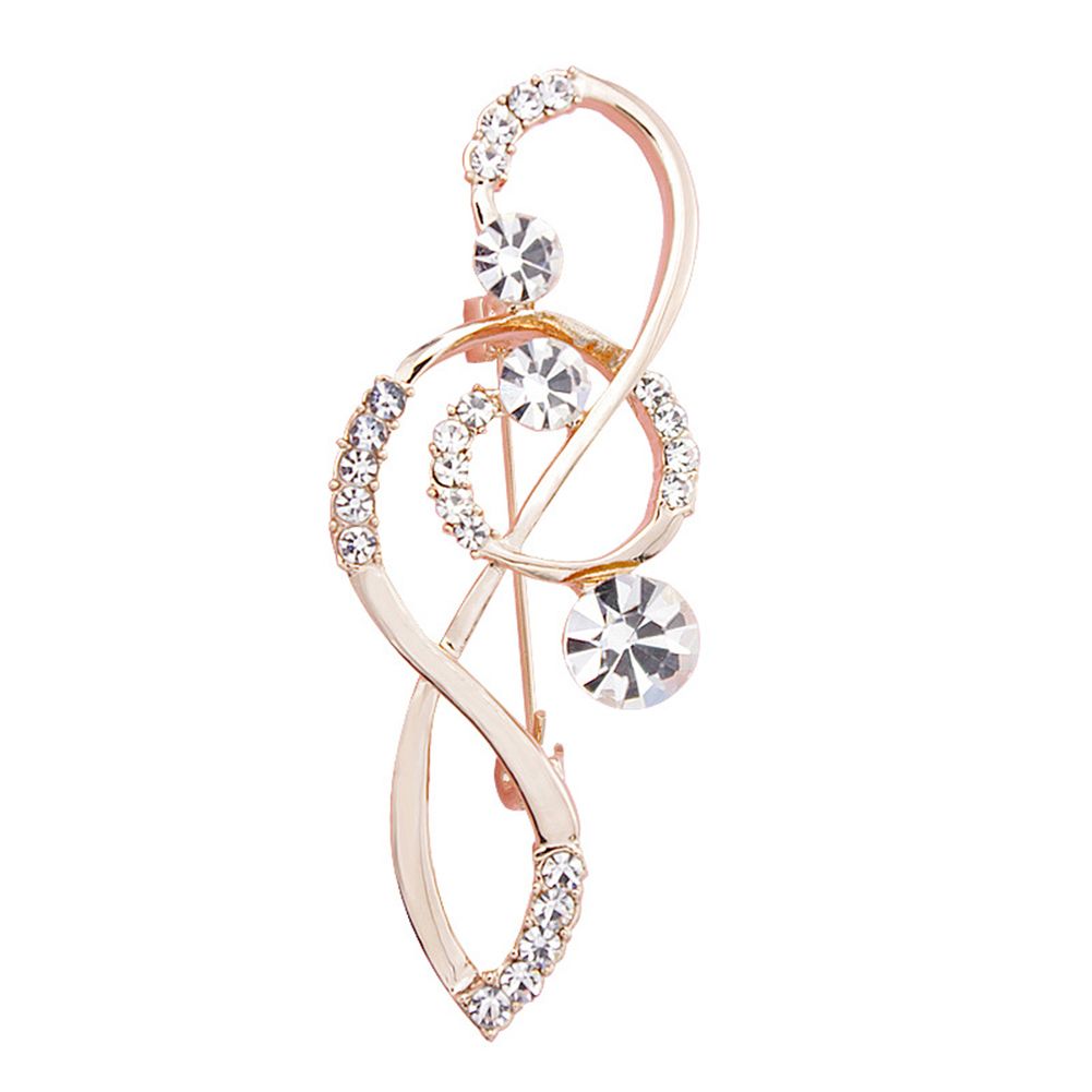 Women's Rhinestone Music Note Scarf Brooch Rose Gold Treble Clef Pin Jewelry-Rose Gold