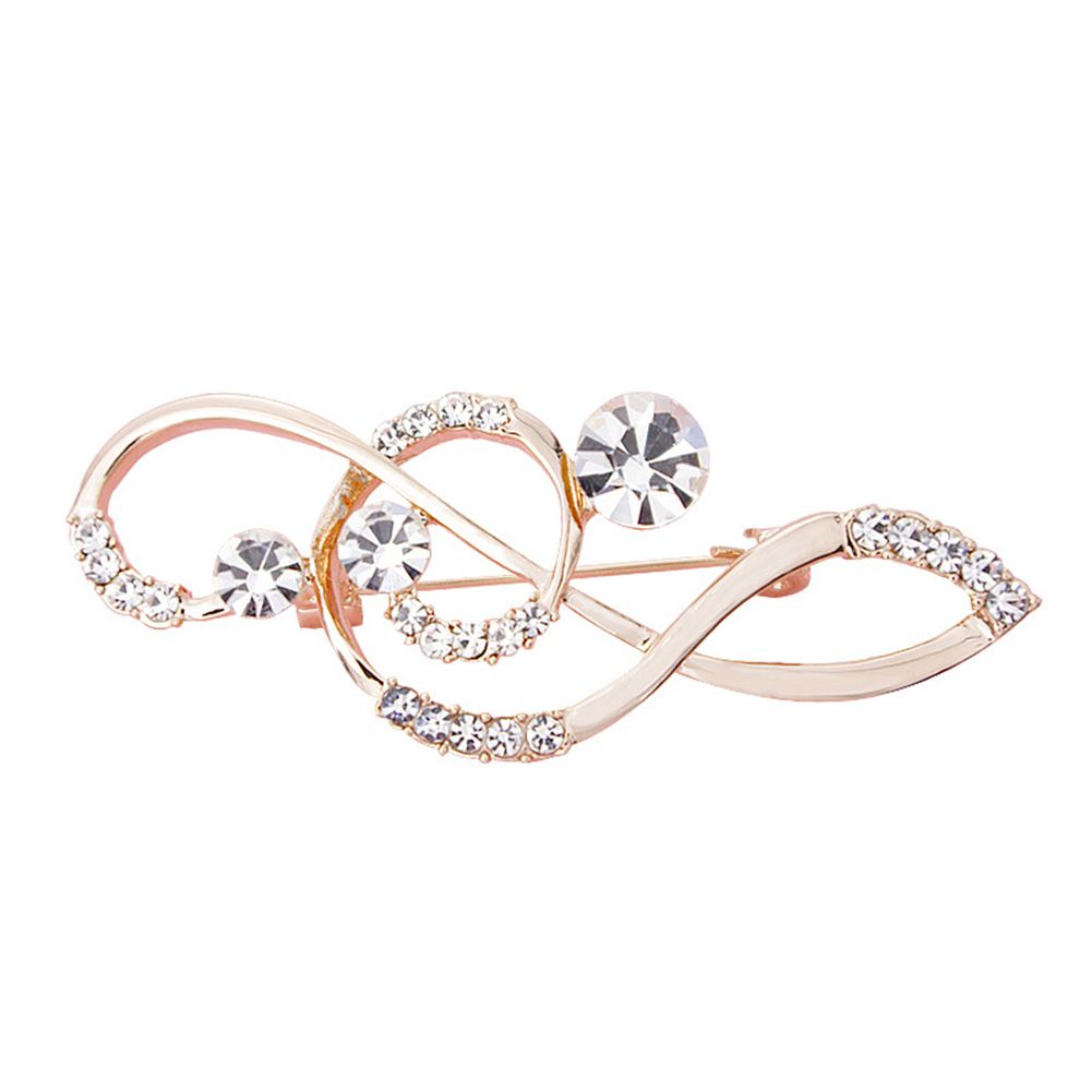 Women's Rhinestone Music Note Scarf Brooch Rose Gold Treble Clef Pin Jewelry-Rose Gold