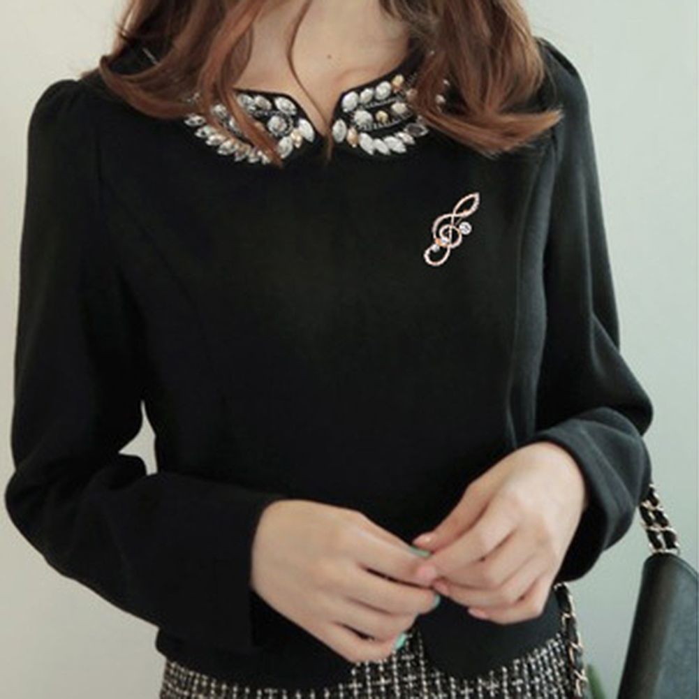 Women's Rhinestone Music Note Scarf Brooch Rose Gold Treble Clef Pin Jewelry-Rose Gold