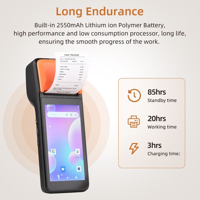 Handheld 3G POS Receipt Printer Android 8.1 1D/2D Barcode Scanner PDA Terminal - NFC Version