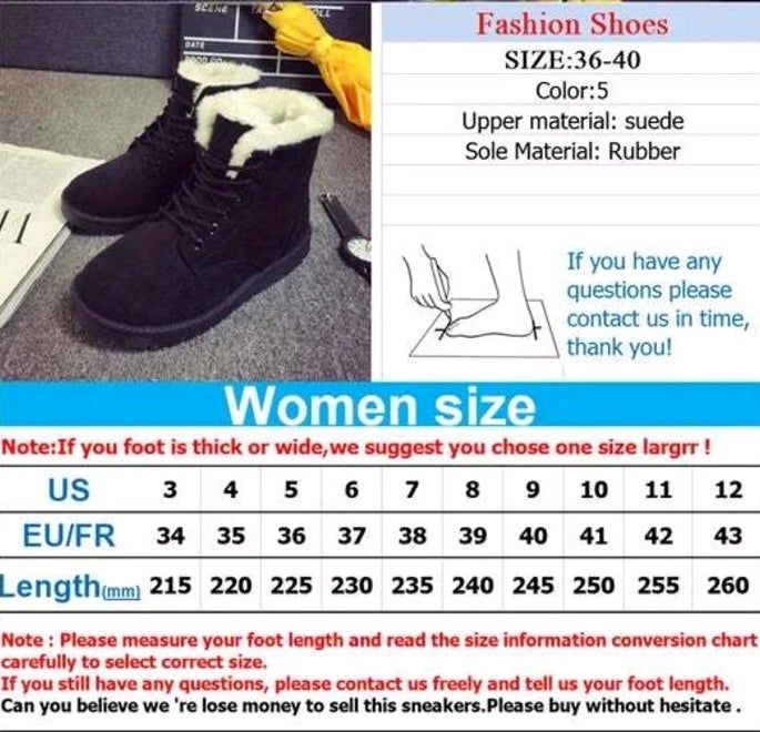 Women's Flat Winter Fur Lined Cotton Snow Boots