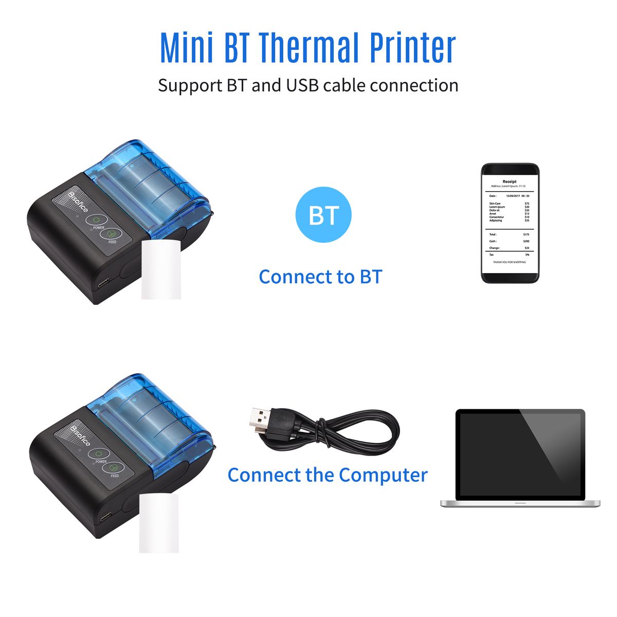 Portable Mini Thermal Printer 2 Inch Wireless USB