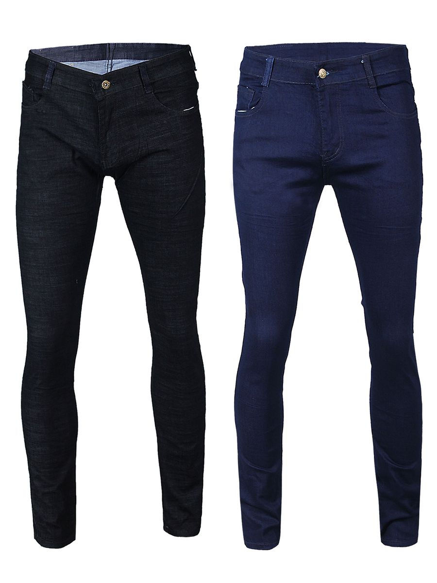 2 In 1 Men's Regular Straight Jeans - Blue And Black