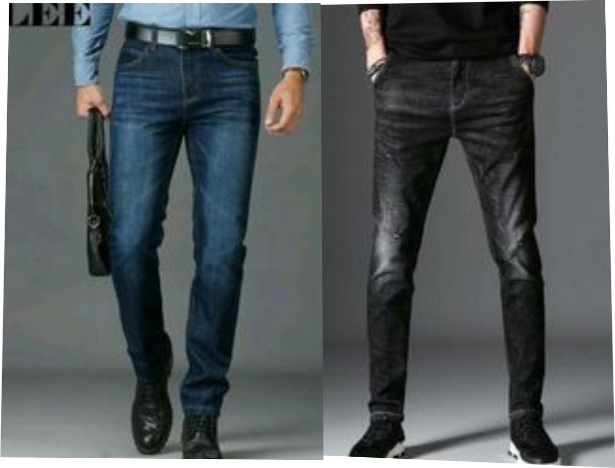 Two Pieces STOCK Jeans For Men - Dark Blue + Mixed Black