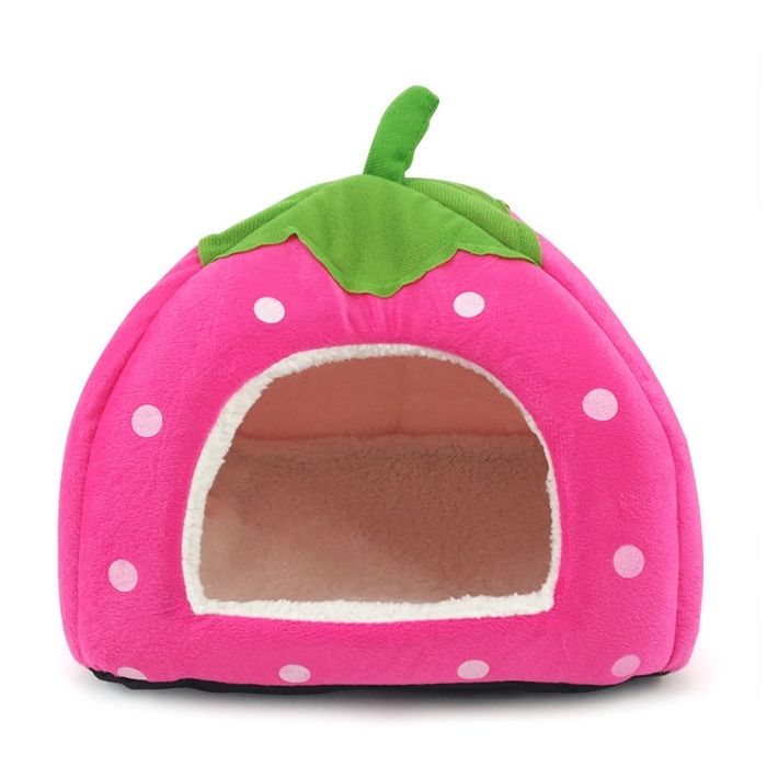 Pet Bed Strawberry Shaped Foldable Short Plush Pet House