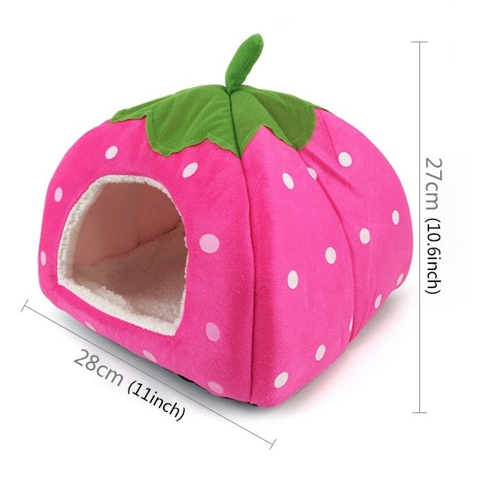 Pet Bed Strawberry Shaped Foldable Short Plush Pet House
