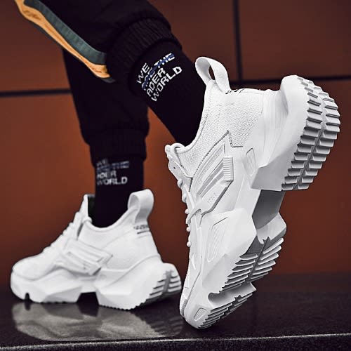 Light Weight Thick Soled Sneakers- White