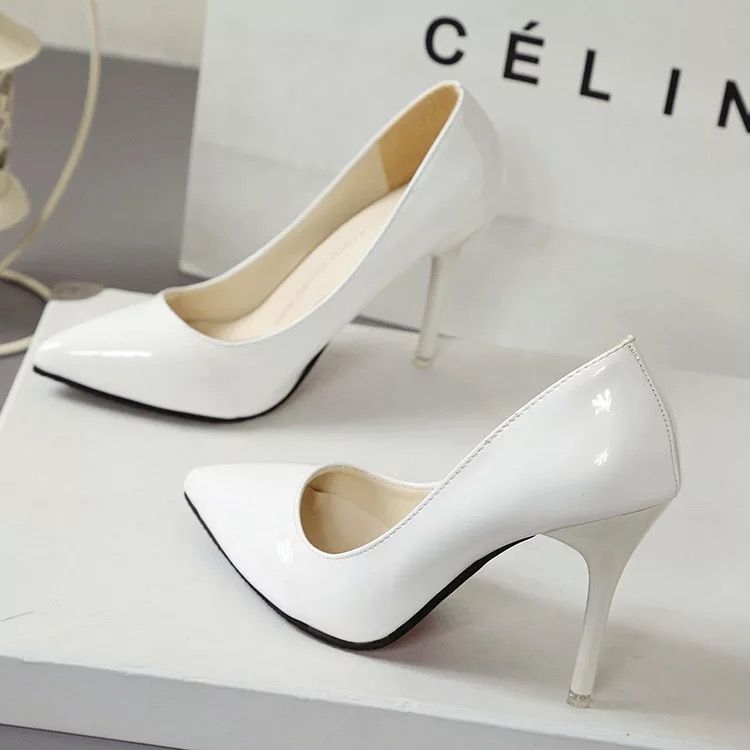Classic Women's Pumps PU Leather Stilettos - White